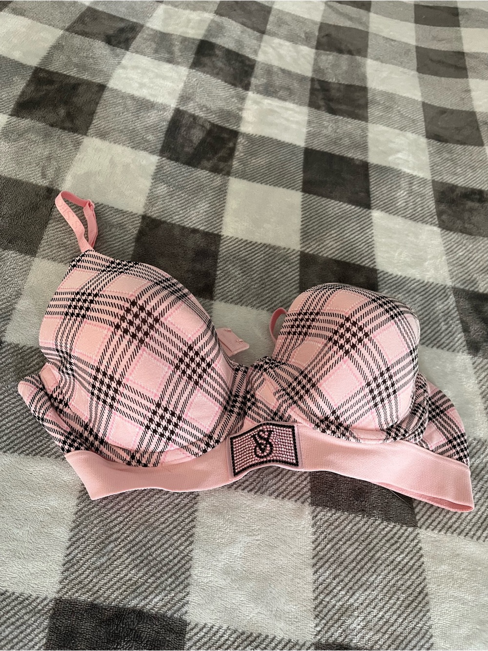 Victoria's Secret Pink and Black Plaid Push-Up Bra